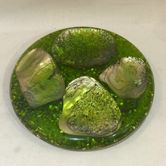 VTG MCM Pacific Ocean Abalone Seashell Lucite Trivet Hot Plate 5.5" Hyler - Picture 5 of 5